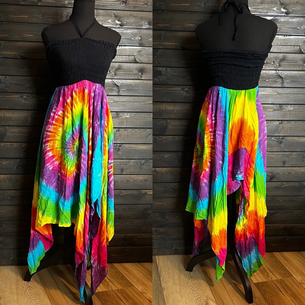 Asymmetrical Tie Dye Halter Dress